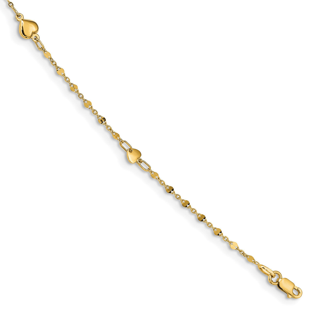 Heart with 1 inch Extender Anklet 14k Polished Gold HB-LF1255-10