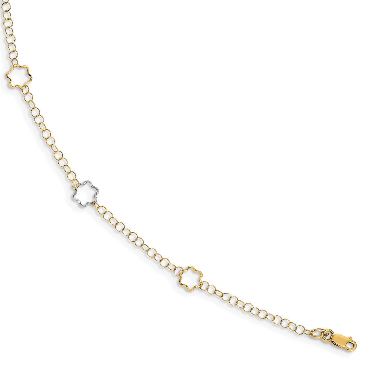 Polished with 1 inch Extender Anklet 14k Two-tone Gold HB-LF1258-10