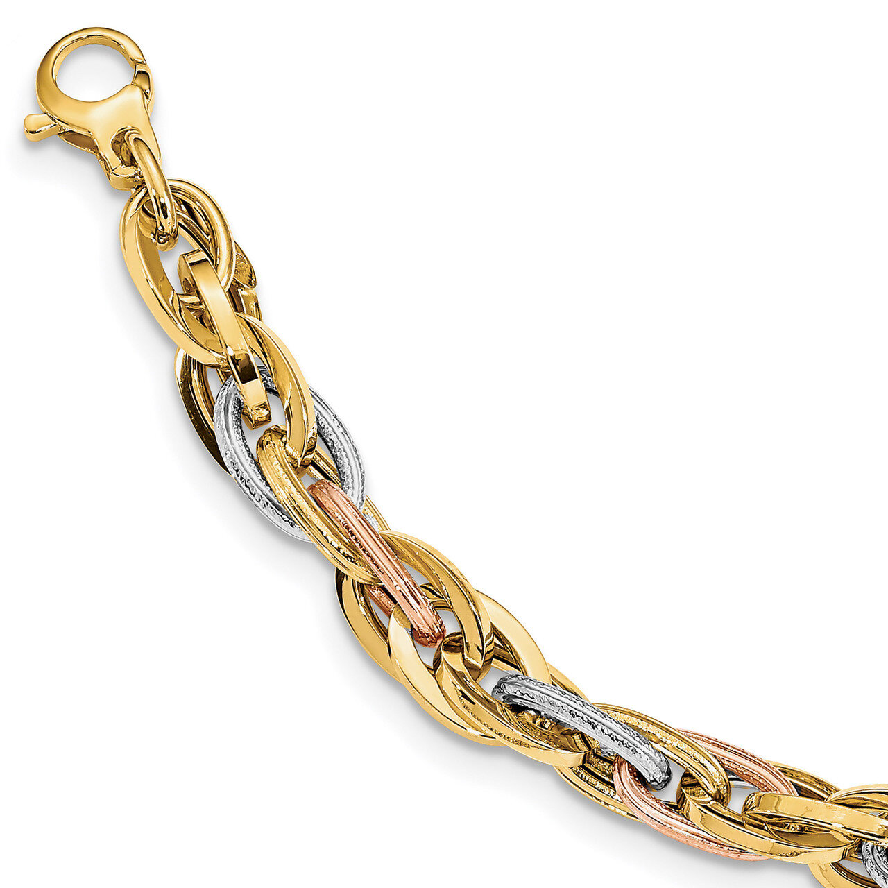 and Textured Link Bracelet 14K Tri-color Gold Polished HB-LF1298-7.5