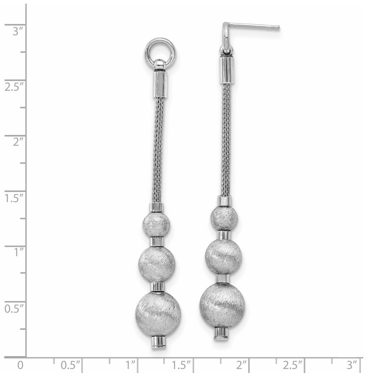 Brushed 3 Bead Dangle Earrings Sterling Silver Polished HB-QLE1146