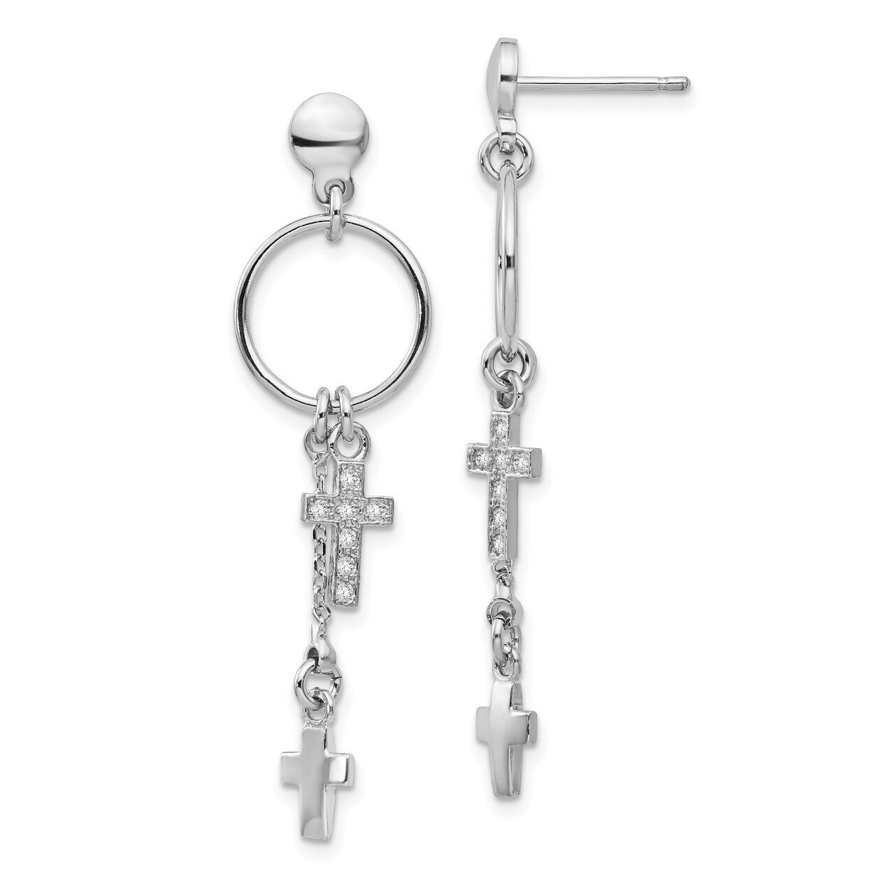 Leslie&#39;s CZ Cross Dangle Earrings Sterling Silver Rhodium-plated HB-QLE1230, MPN: QLE1230, 19110173…