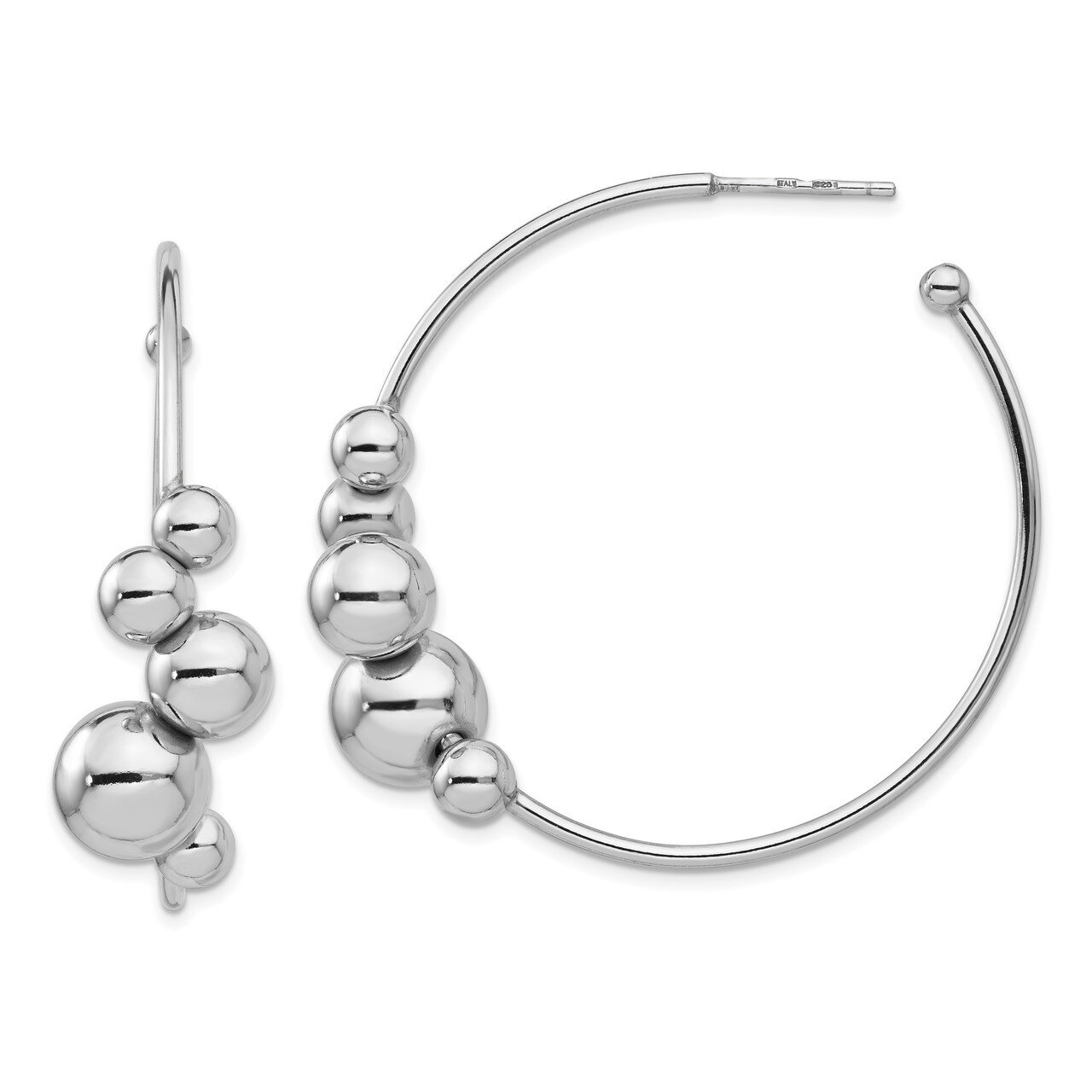 Leslie&#39;s Beaded Post Hoop Earrings Sterling Silver Polished HB-QLE1249, MPN: QLE1249,