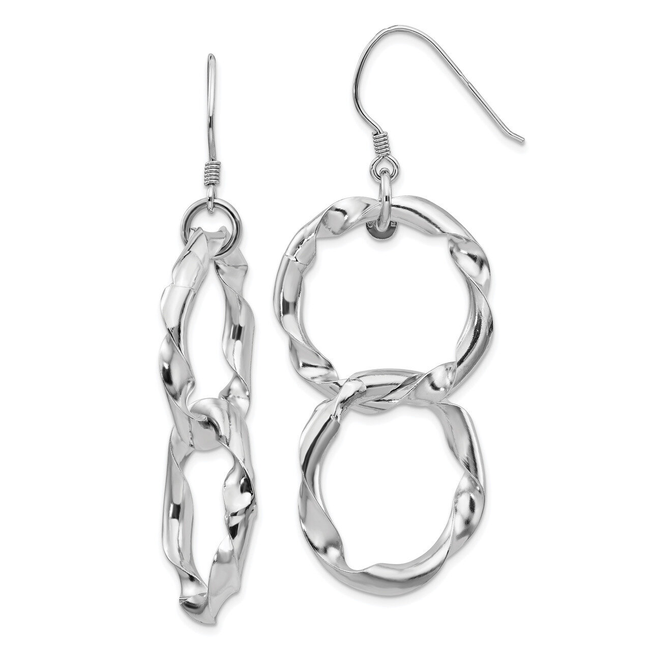 Twisted Circles Dangle Earrings Sterling Silver Rhodium-plated Polished HB-QLE1264