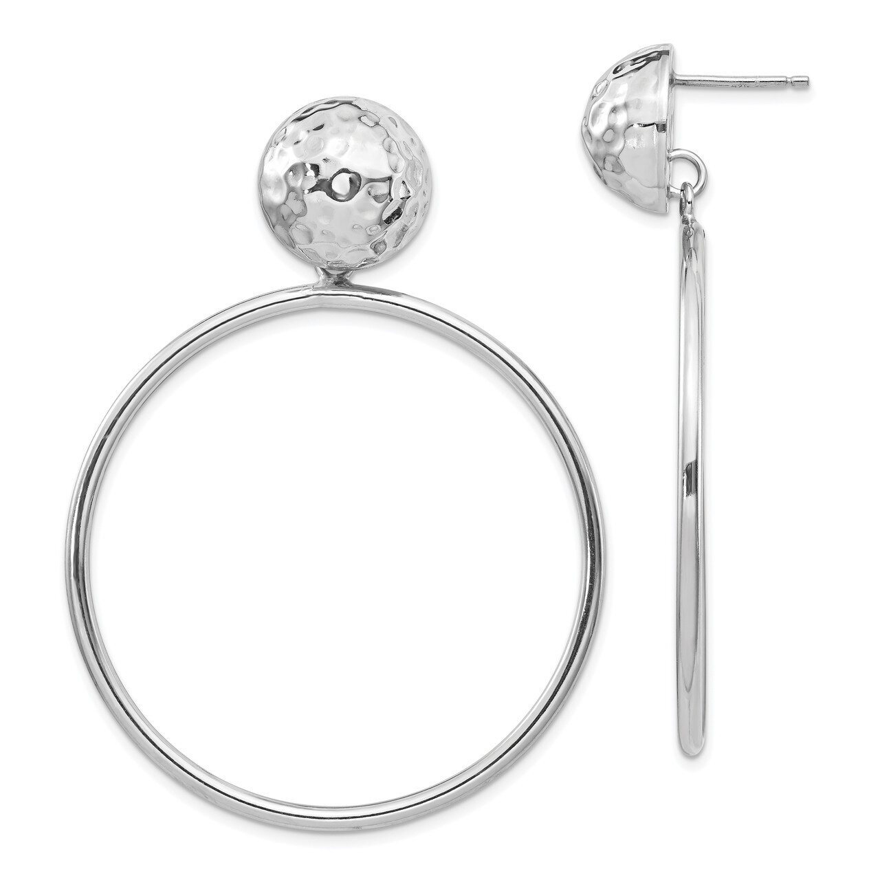 Dangle Hoop Post Earrings Sterling Silver Rhodium-plated HB-QLE1275