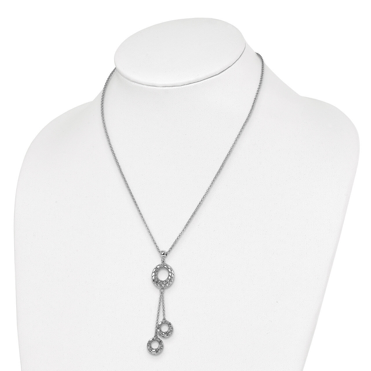 Leslie&#39;s Circle Dangle Necklace Sterling Silver Polished Diamond-cut HB-QLF1055-18, MPN: QLF1055-18…