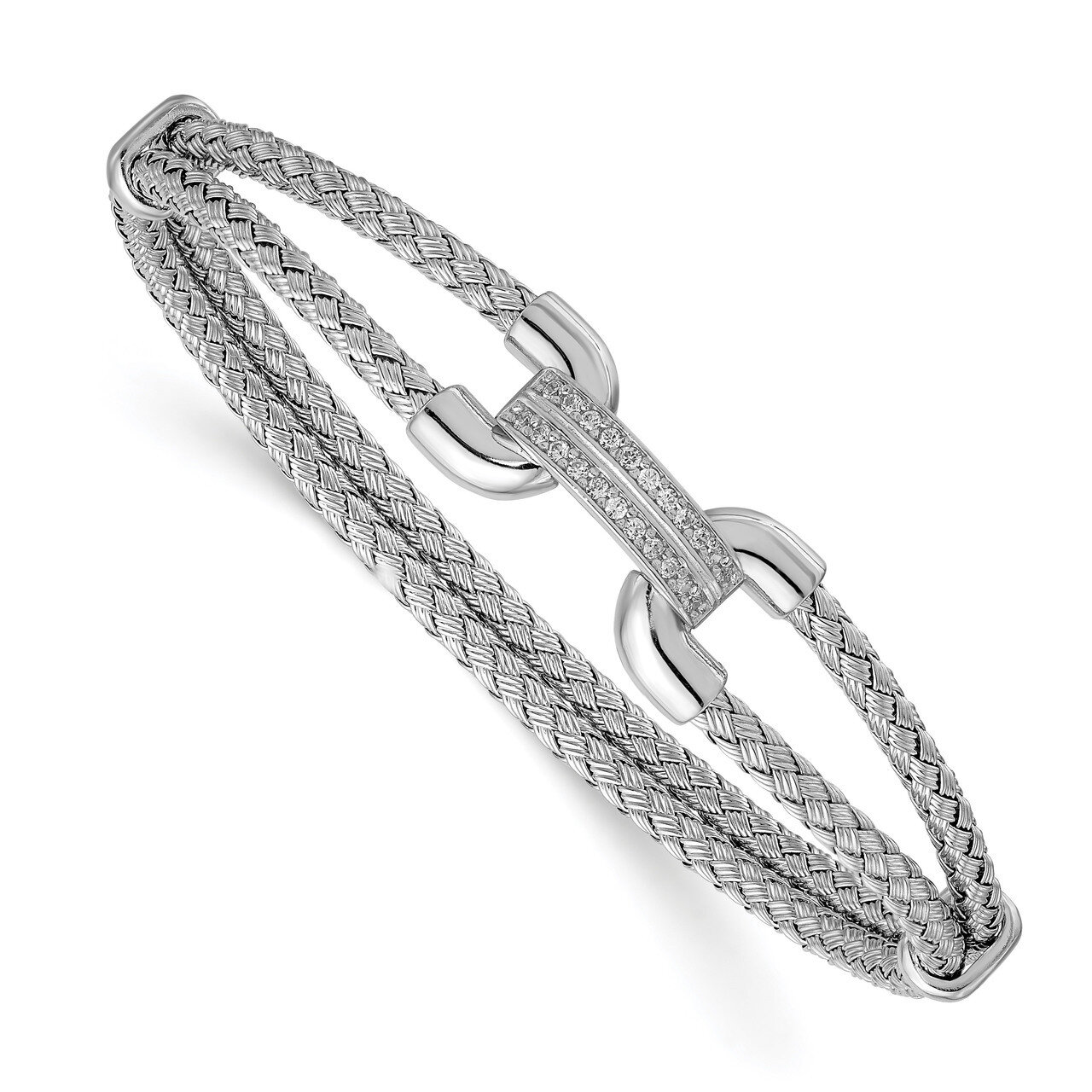 CZ Woven Flexible Cuff Sterling Silver Rhodium-plated Polished HB-QLF1061
