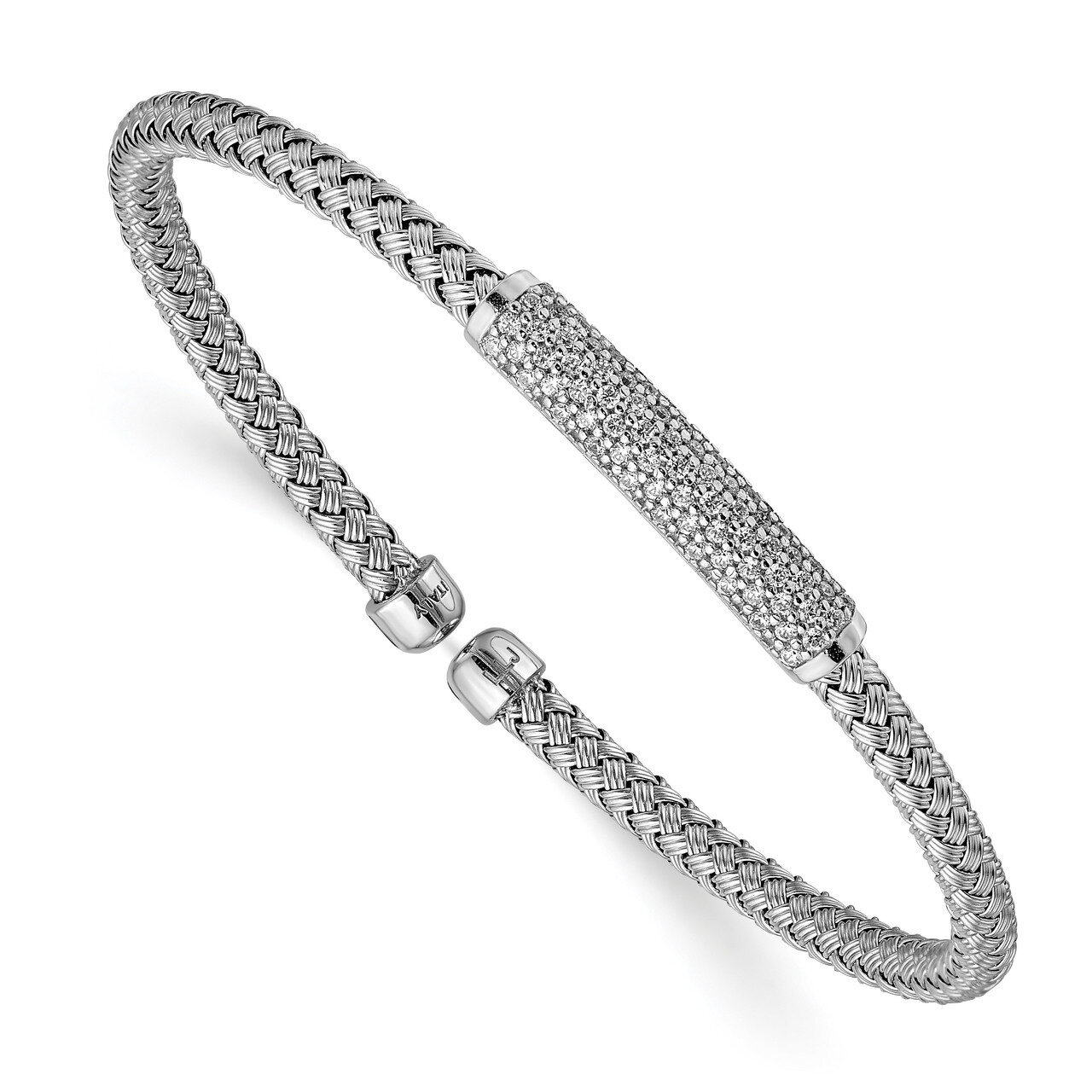 Leslie&#39;s CZ Woven Flexible Cuff Sterling Silver Rhodium-plated Polished HB-QLF1063, MPN: QLF1063, 1…