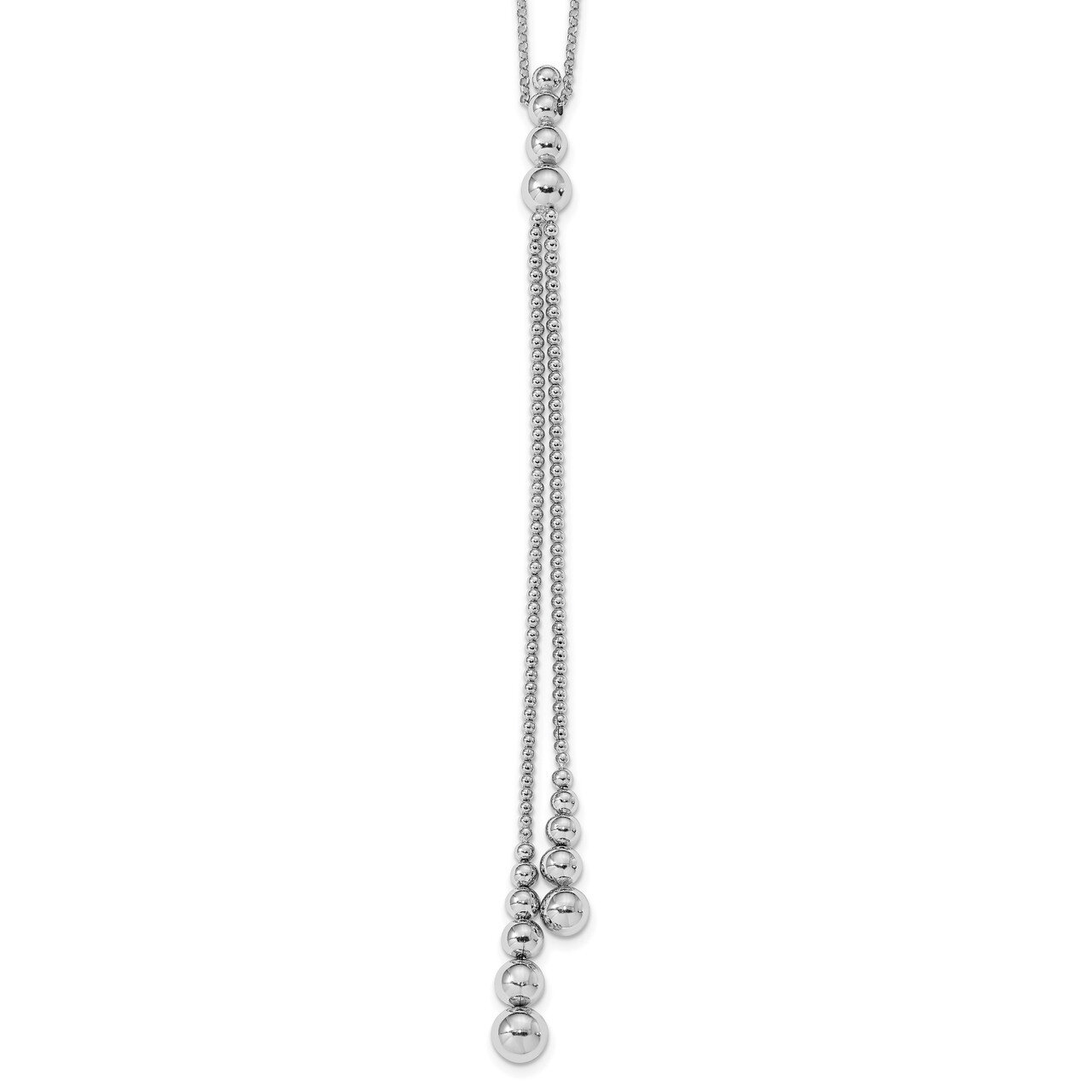 Beaded Tassle with 1.5 inch extender Necklace Sterling Silver Rhodium-plated Polished HB-QLF1070-16