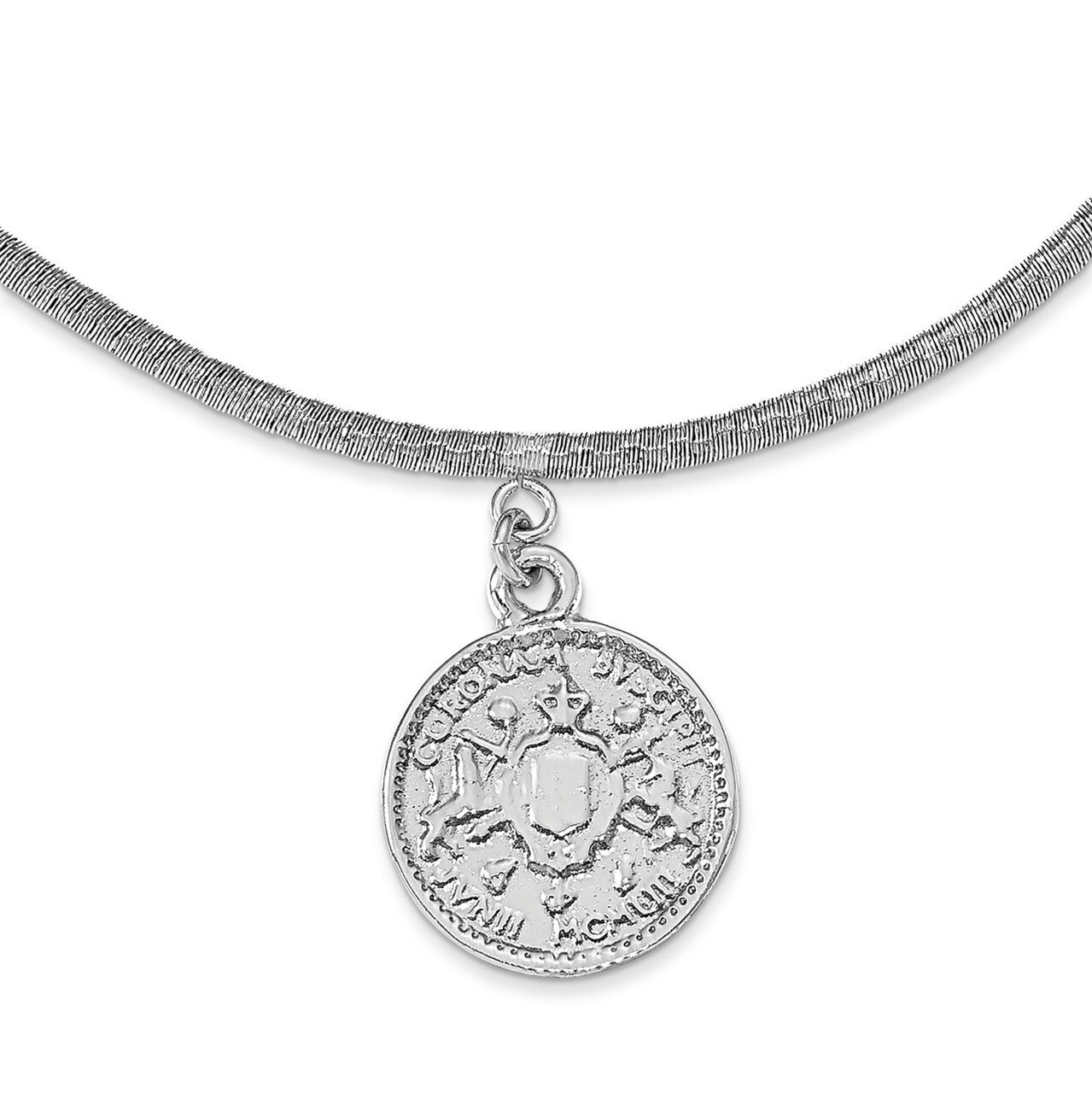 Leslie&#39;s Elizabeth II Medal with 1.5 inch extender Necklace Sterling Silver Rhodium Plated HB-QLF10…