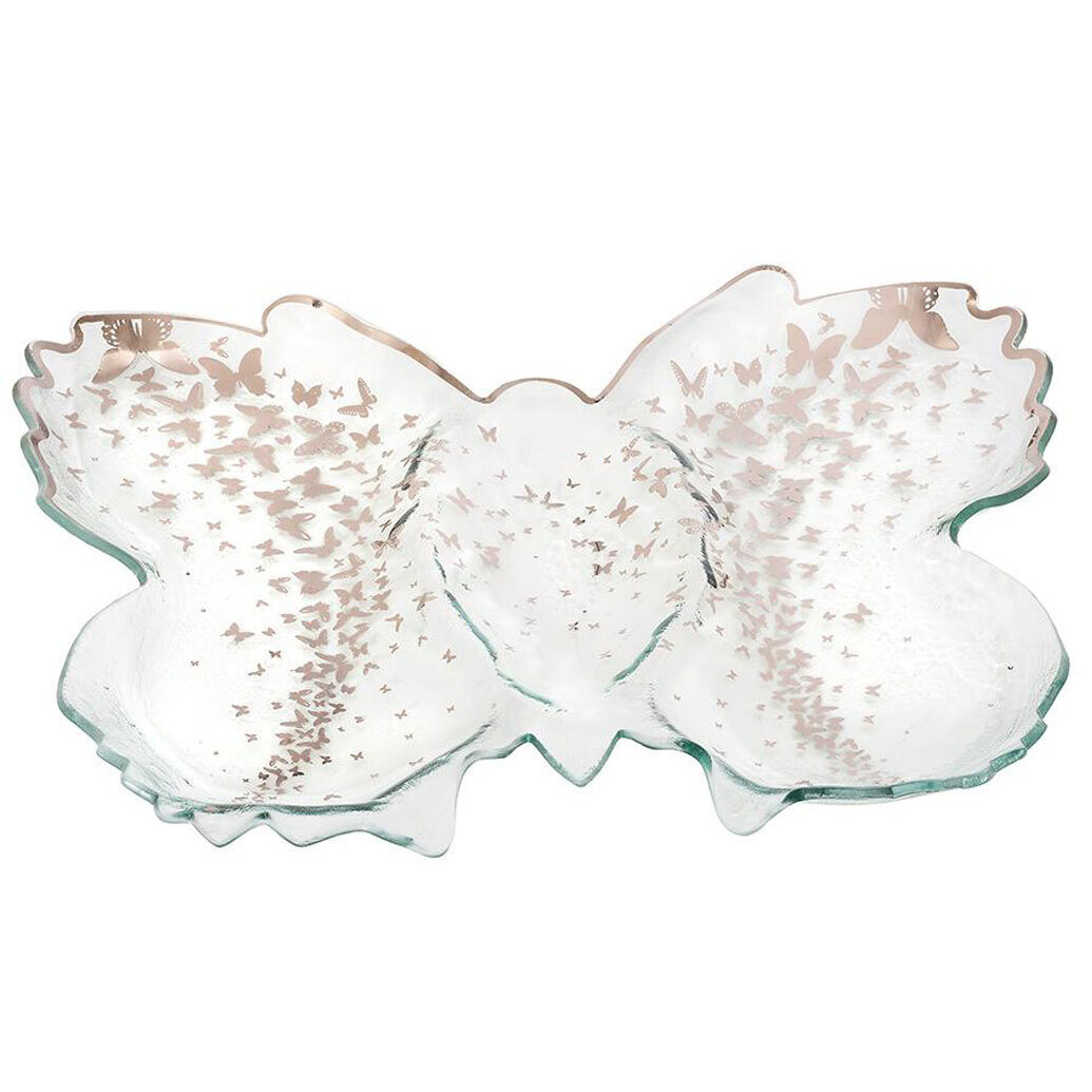 Annieglass Butterfly Platinum 18 x 14 Inch Chip & Dip Server B200P