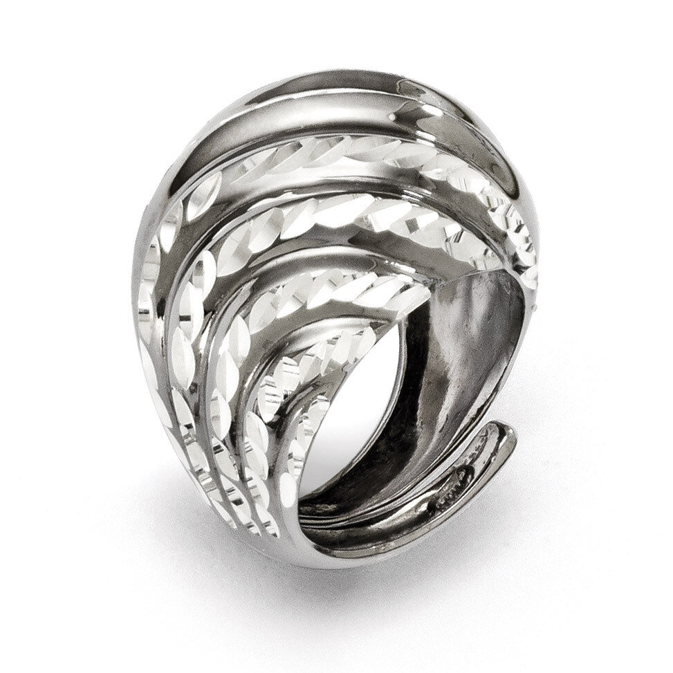 Rhodium-Plated Diamond-Cut Adjustable Ring Sterling Silver FR68
