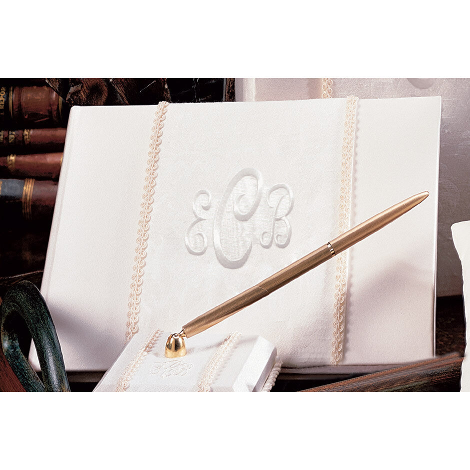 Ivory Brocade Monogram Guest Book GL9816