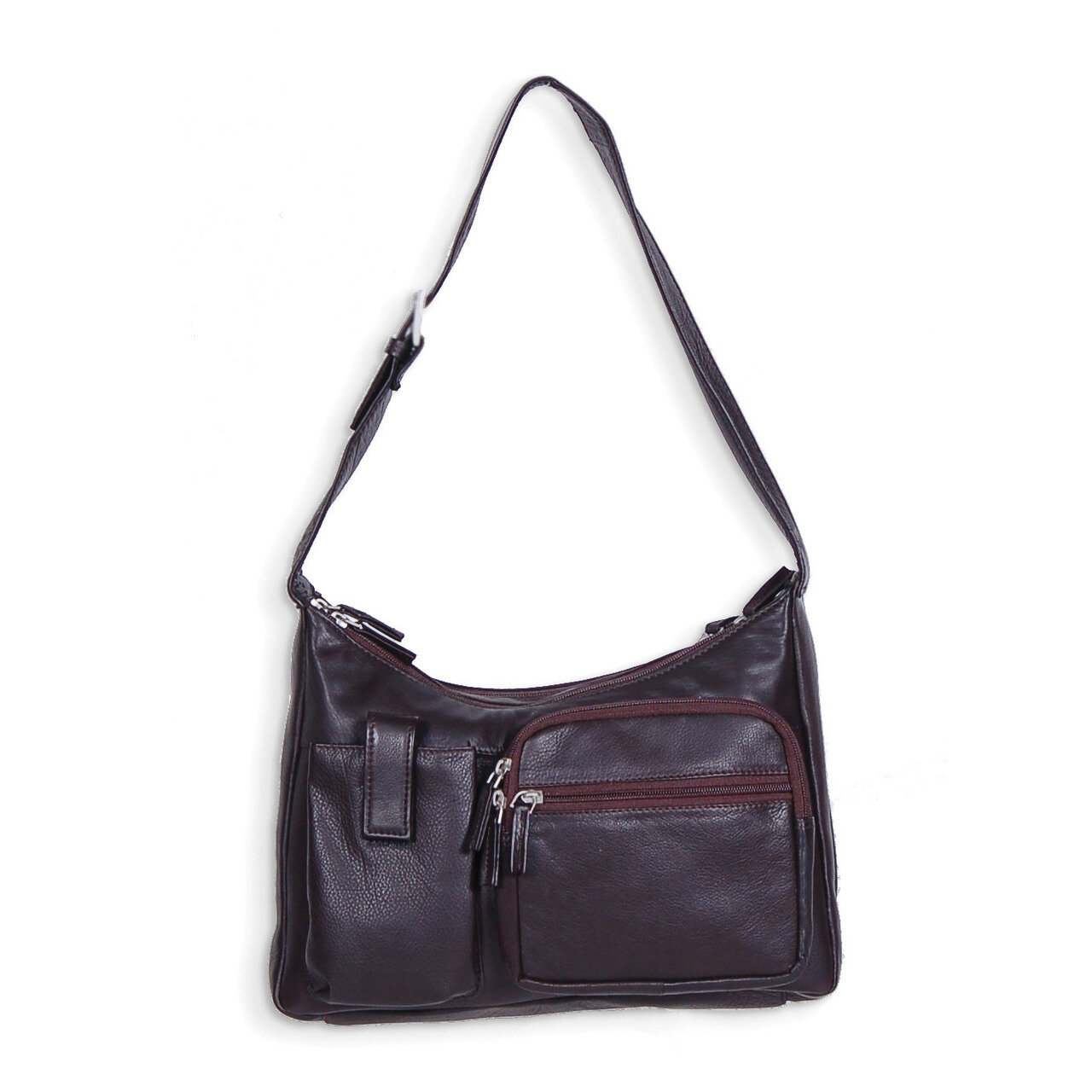 Brown Dbl Zipper Hobo with Front Cell Phone Pocket GM12740