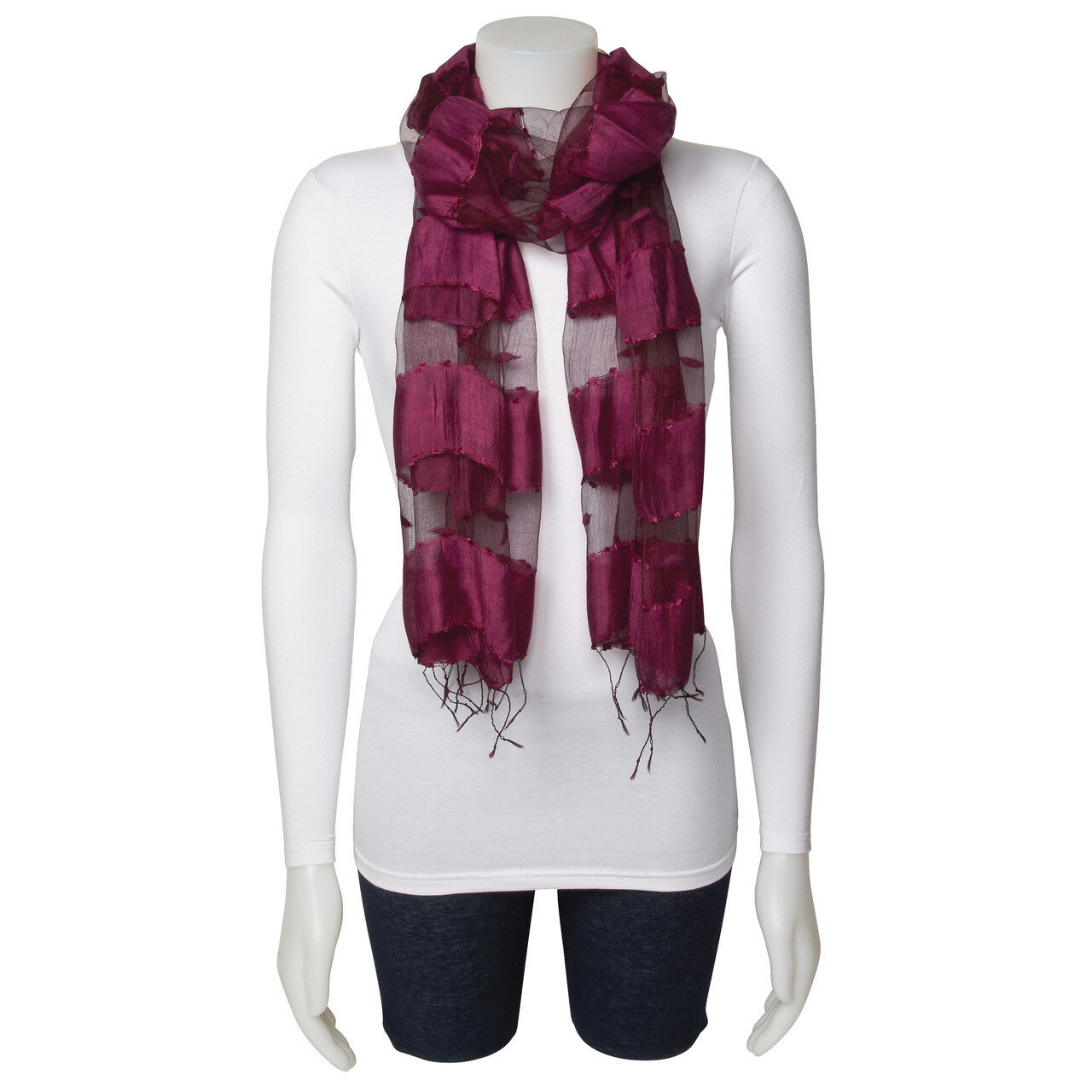 Magenta Sheer Stripe 80%Silk/Viscose Blend Fashion Scarf GM13063