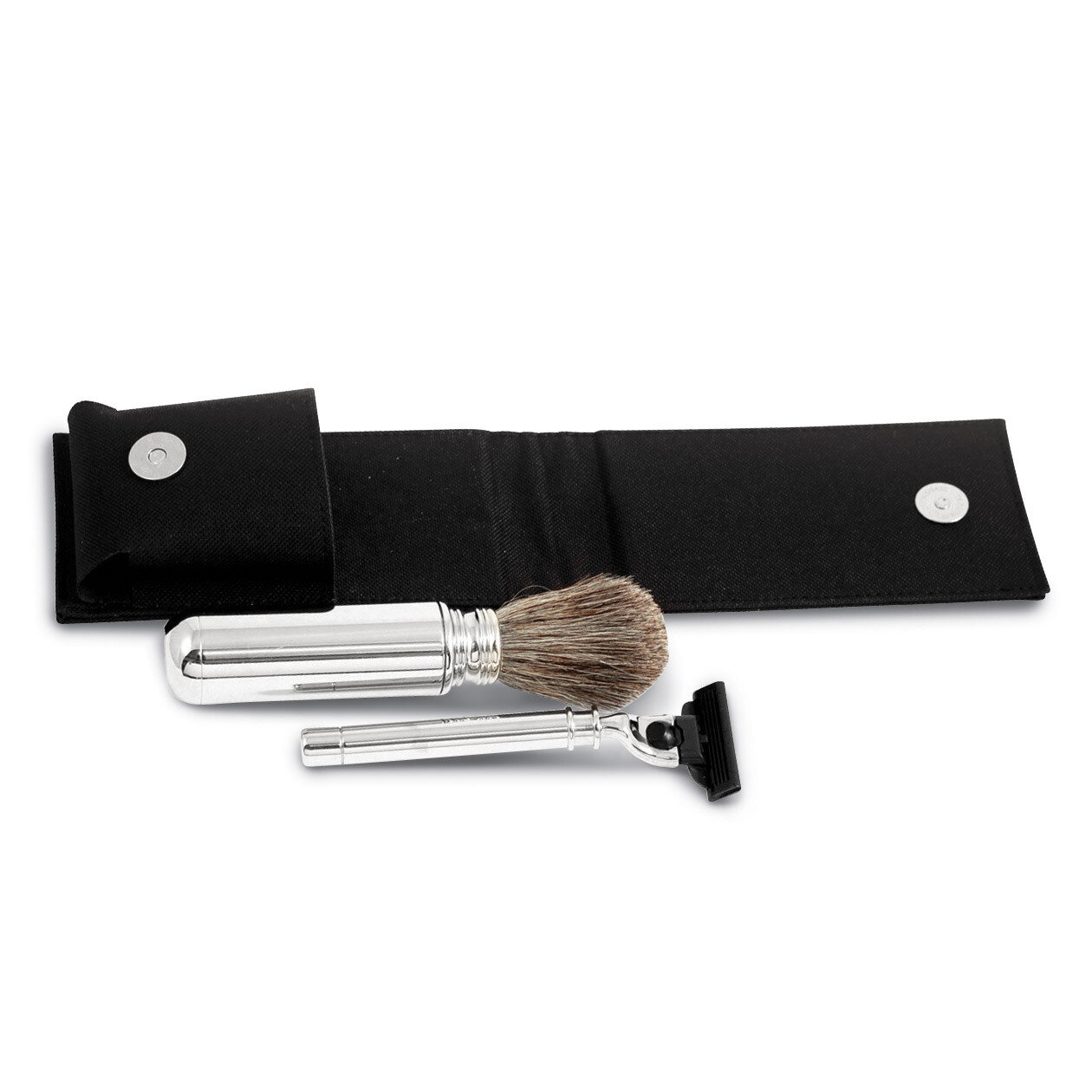 Chrome-Plated Finish Razor and Brush In Black Canvas Case GM13291
