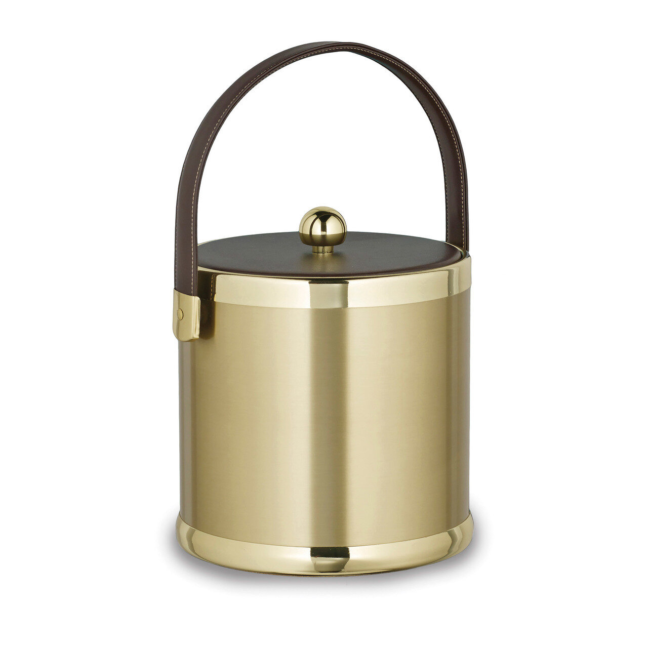 3 Qt. Brushed Brass with Brown Leatherette Lid and Stitched Handle GM15919