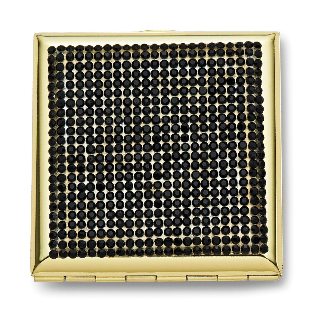 Jet Black Crystals Compact Mirror Gold-tone GM16757