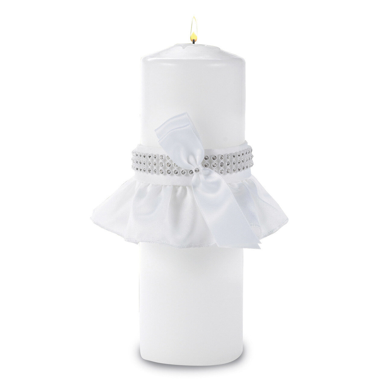 White Satin Faux Rhinestone Wrap Bling Pillar Candle GM17010