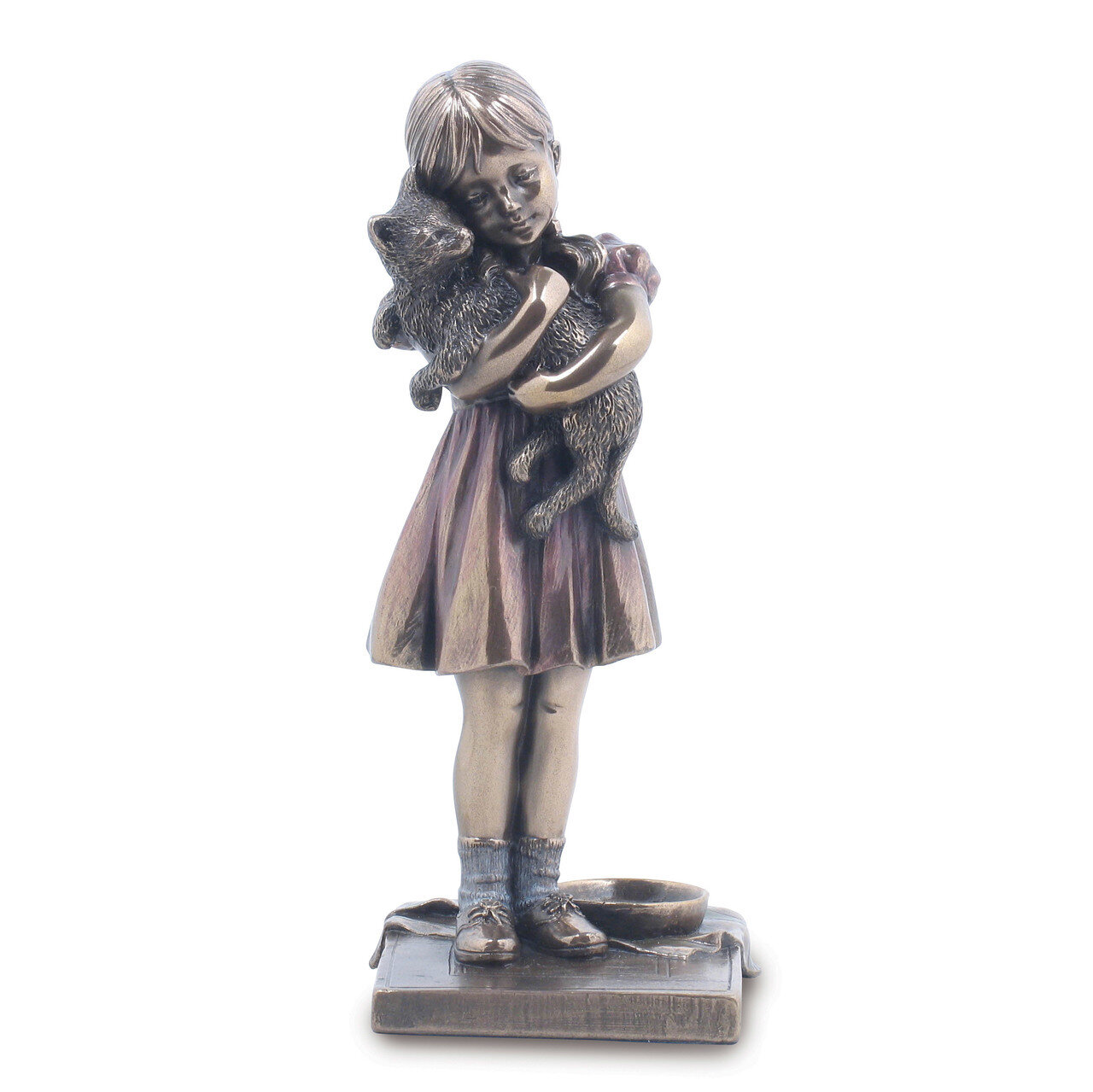 Bronze Resin Girl With Cat Figurine GM17193