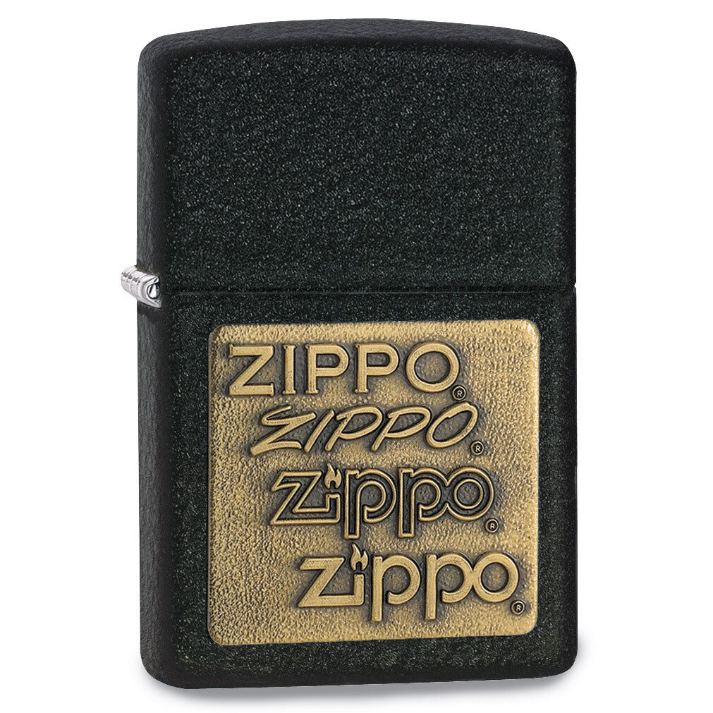 Zippo Black Crackle Logo Lighter Gold-tone GM17862