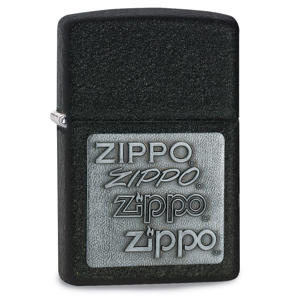 Zippo Black Crackle Logo Lighter Silver-tone GM17863