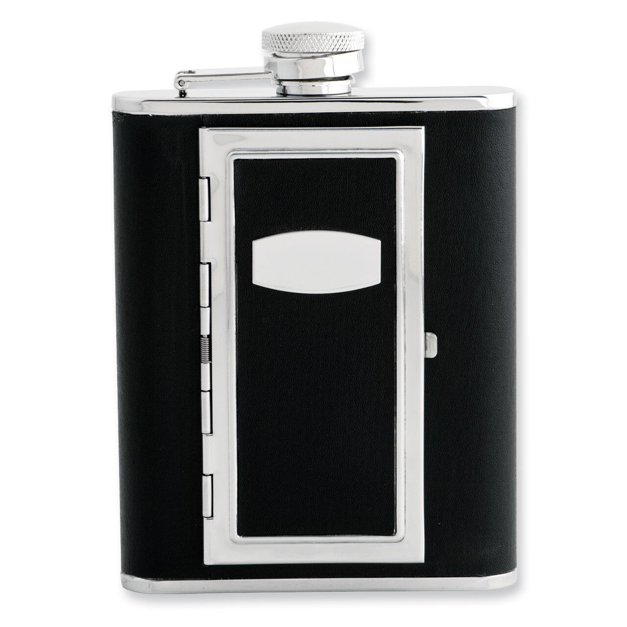 Black Faux Leather 6Oz Flask Cigarette Holder with Funnel GM3799
