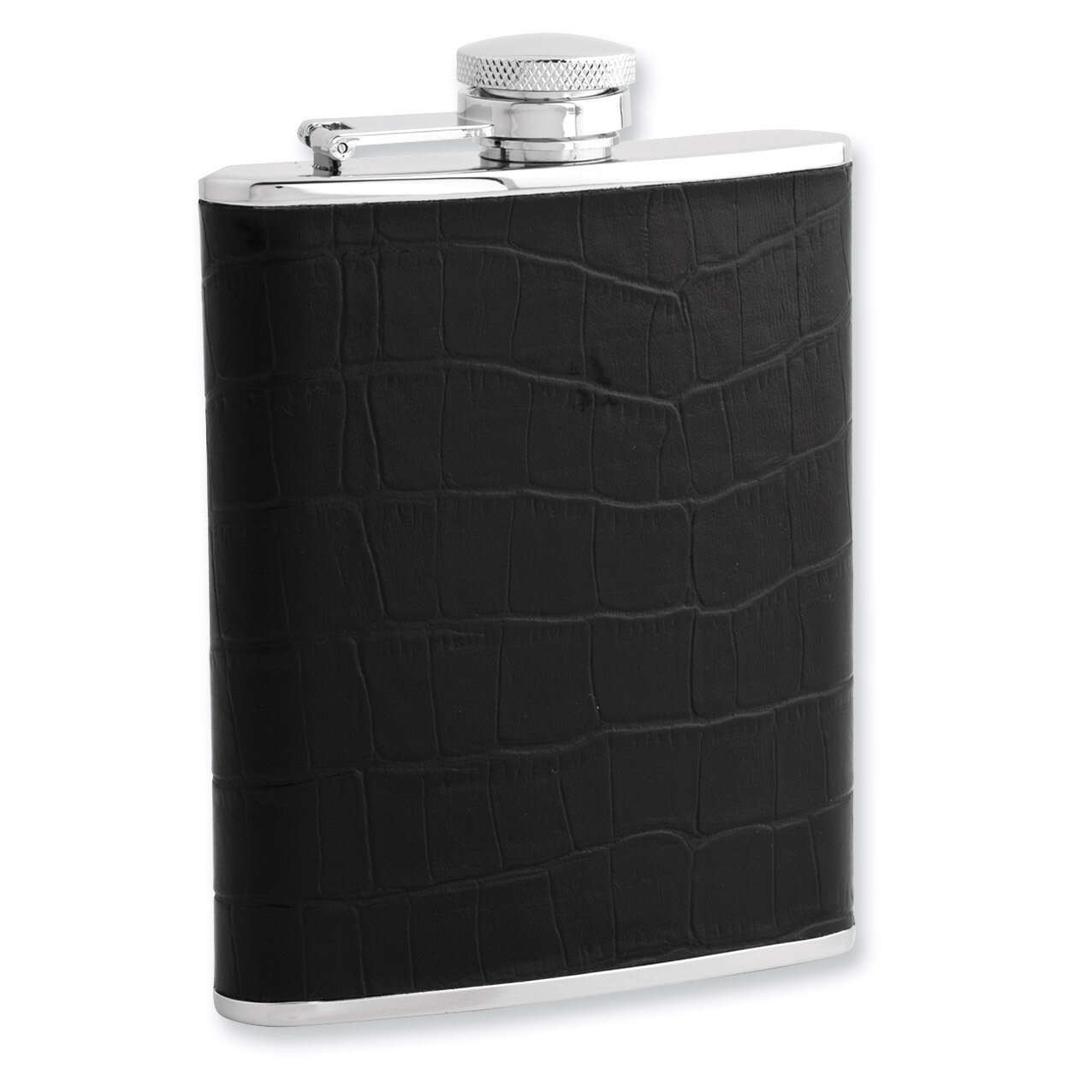 Black Faux Leather Crocodile Texture 6Oz Flask with Funnel GM3801