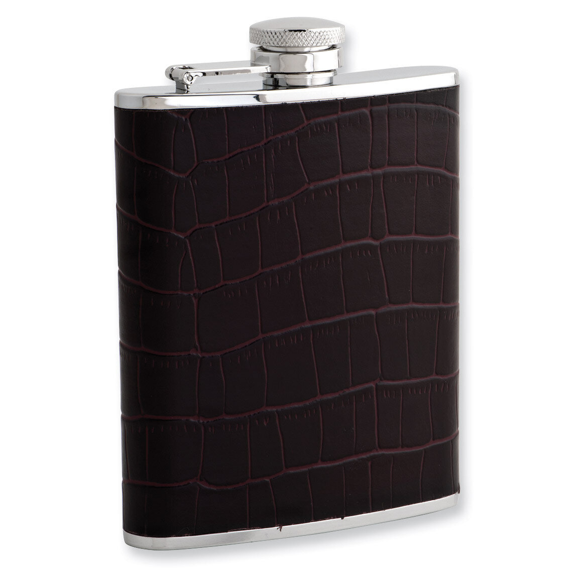 Brown Faux Leather Crocodile 6Oz Flask with Funnel GM3802