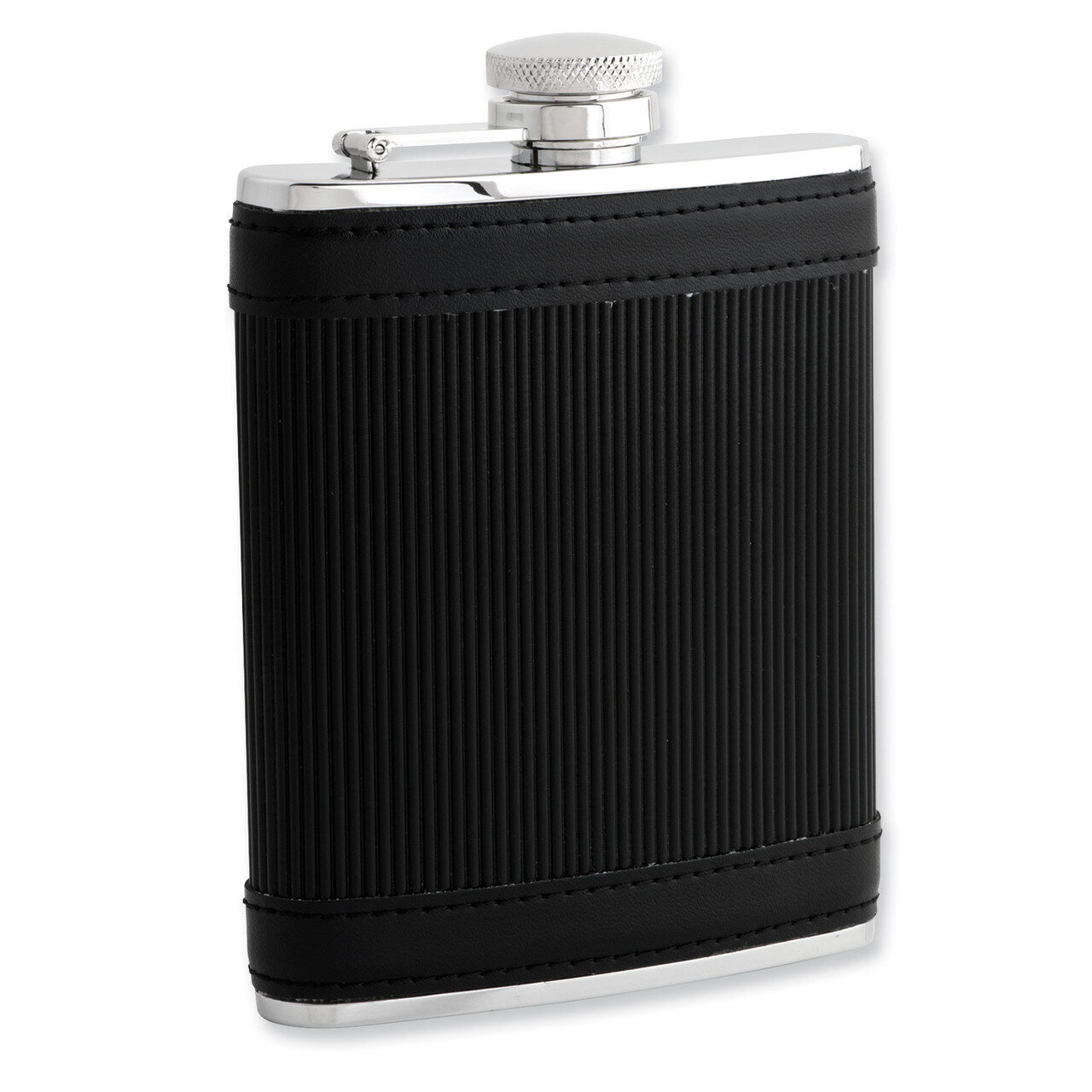 Black Ribbed Pu 6Oz Flask with Funnel GM3806
