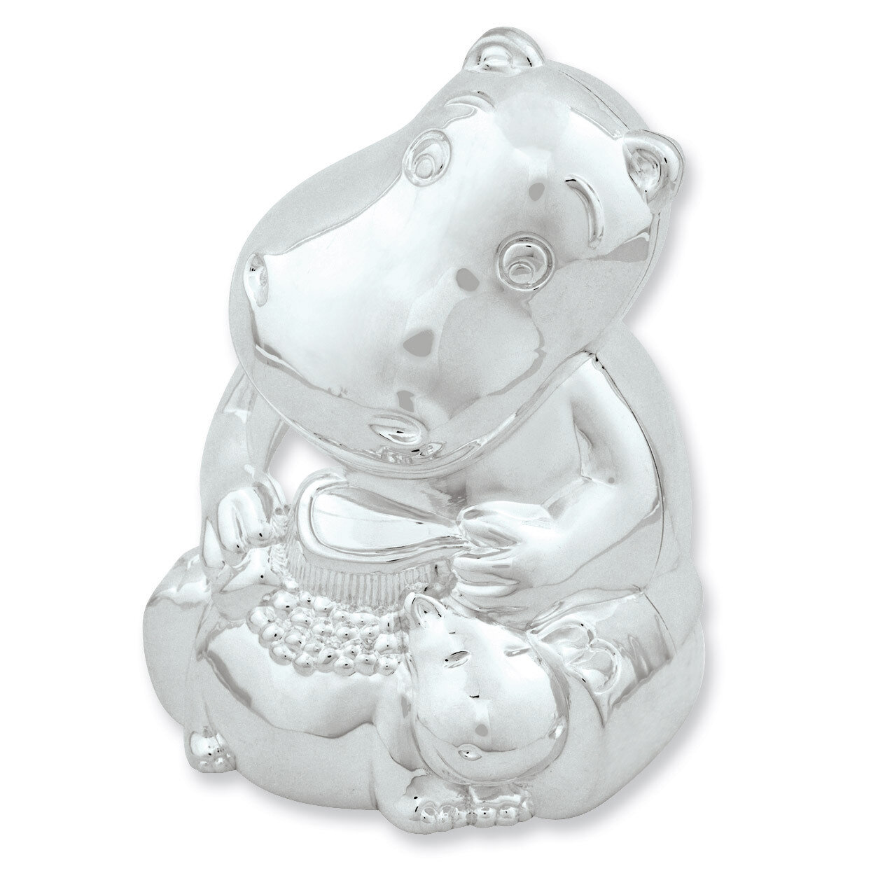 Hippo & Baby Polished Metal Bank Silver-plated GM7391