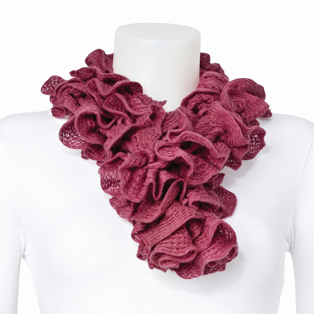 Dark Pink Knitted Frill Fashion Scarf GM8341