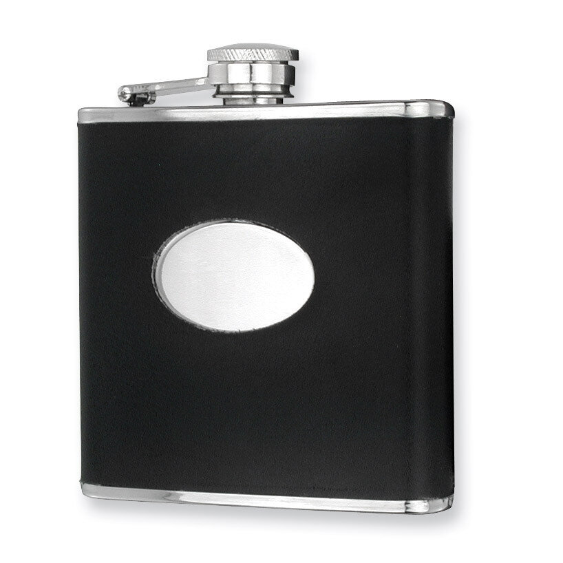 Black Faux Leather 6Oz Hip Flask Stainless Steel GP2656
