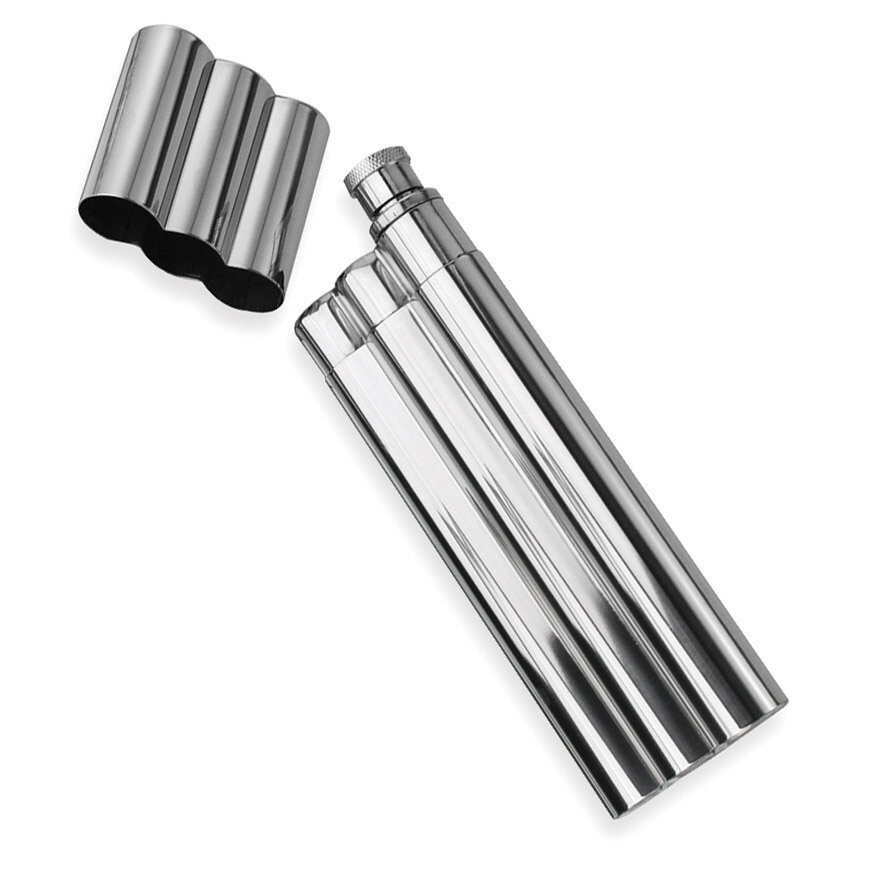 Polished Two Cigar Holder 1.5Oz Flask Stainless Steel GP2768