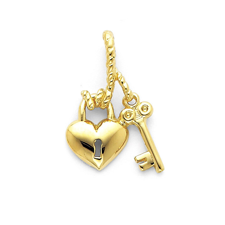 Polished Heart & Key Slide 14k Gold D1071