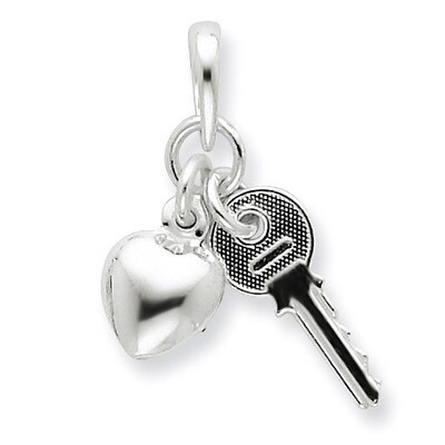 Heart with Key Charm Sterling Silver QC6204, MPN: QC6204, 883957145532