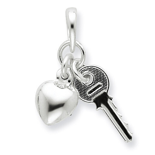 Heart with Key Charm Sterling Silver QC6204