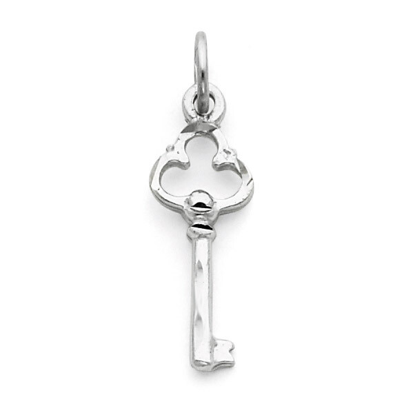 Solid Diamond-cut Key Charm 14k White Gold D1066