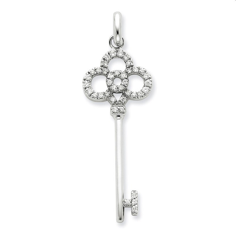 Cubic Zirconia Key Pendant Sterling Silver QP1545