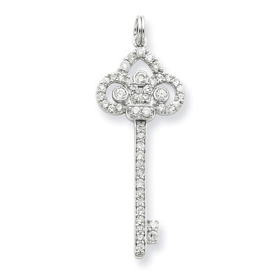 Cubic Zirconia Key Pendant Sterling Silver QP1527, MPN: QP1527, 191101279737