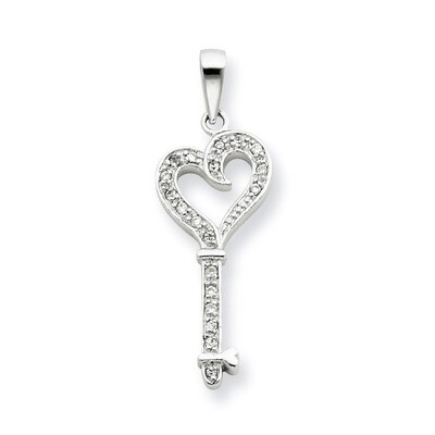 Cubic Zirconia Heart Key Pendant Sterling Silver QP1565, MPN: QP1565, 883957959719