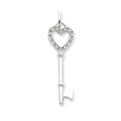 Cubic Zirconia Heart Key Pendant Sterling Silver QP1539, MPN: QP1539, 191101279782