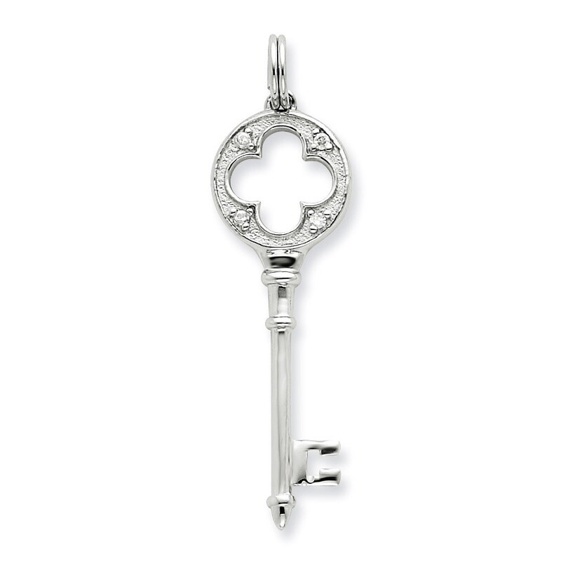 Cubic Zirconia Key Pendant Sterling Silver QP1544