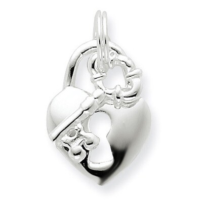 Heart &amp; Key Charm Sterling Silver QC4602, MPN: QC4602, 723252402322