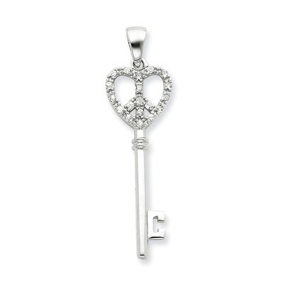 Cubic Zirconia Heart Key Pendant Sterling Silver QP1538, MPN: QP1538, 883957959481