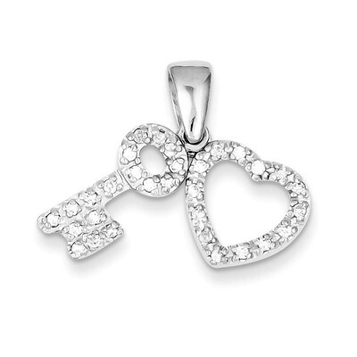 Cubic Zirconia Heart &amp; Key Fancy Pendant Sterling Silver QP753, MPN: QP753, 883957961576