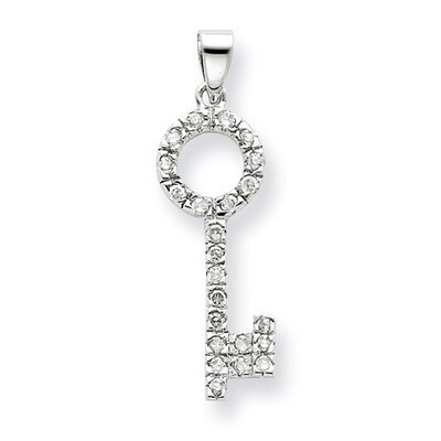 Cubic Zirconia Key Shape Pendant Sterling Silver QP774, MPN: QP774, 883957961699