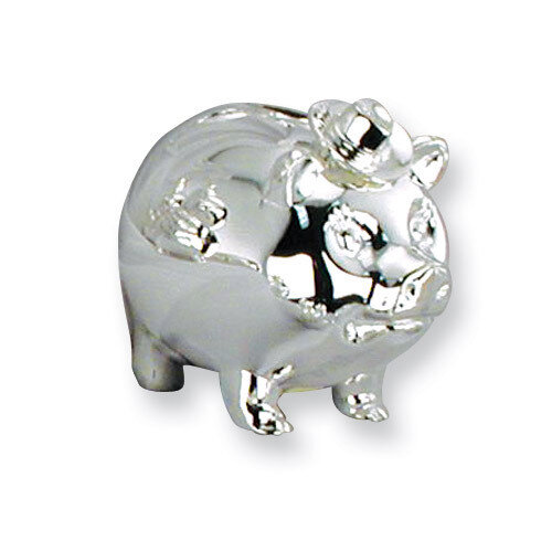 Pig Wearing Cowboy Hat Polished Metal Bank Silver-plated GP3519