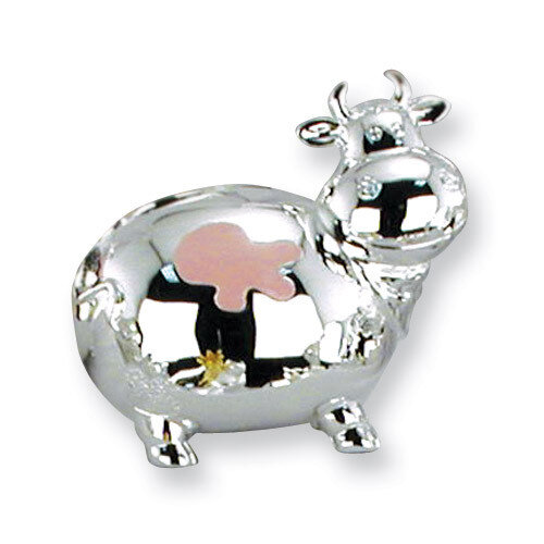 Pink Enameled Mini Cow Polished Metal Bank Silver-plated GP3535