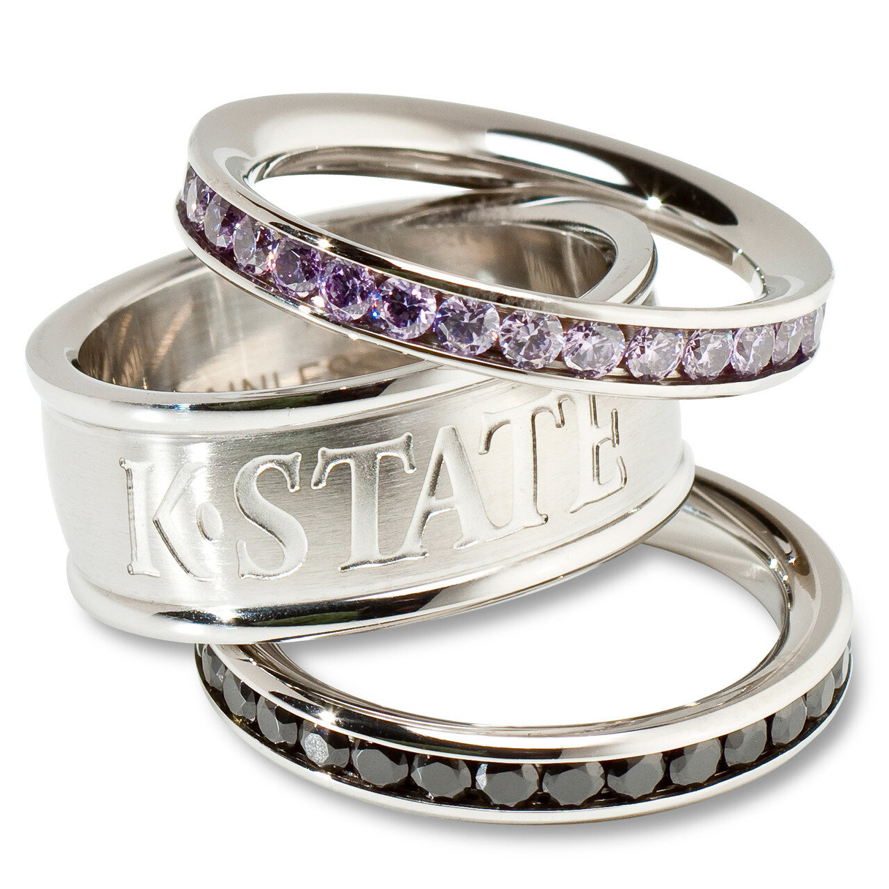 Kansas State University Logo Ring Set Size 6 Crystal Stacked KSU335CR-SZ6