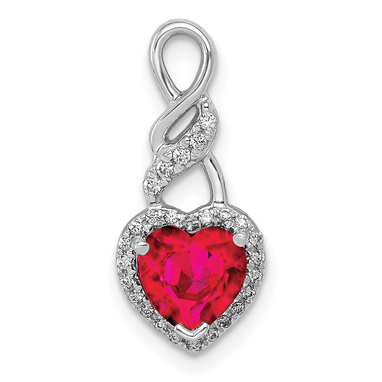 Diamond and Ruby Heart Chain Slide 14k White Gold PM5273-RU-010-WA